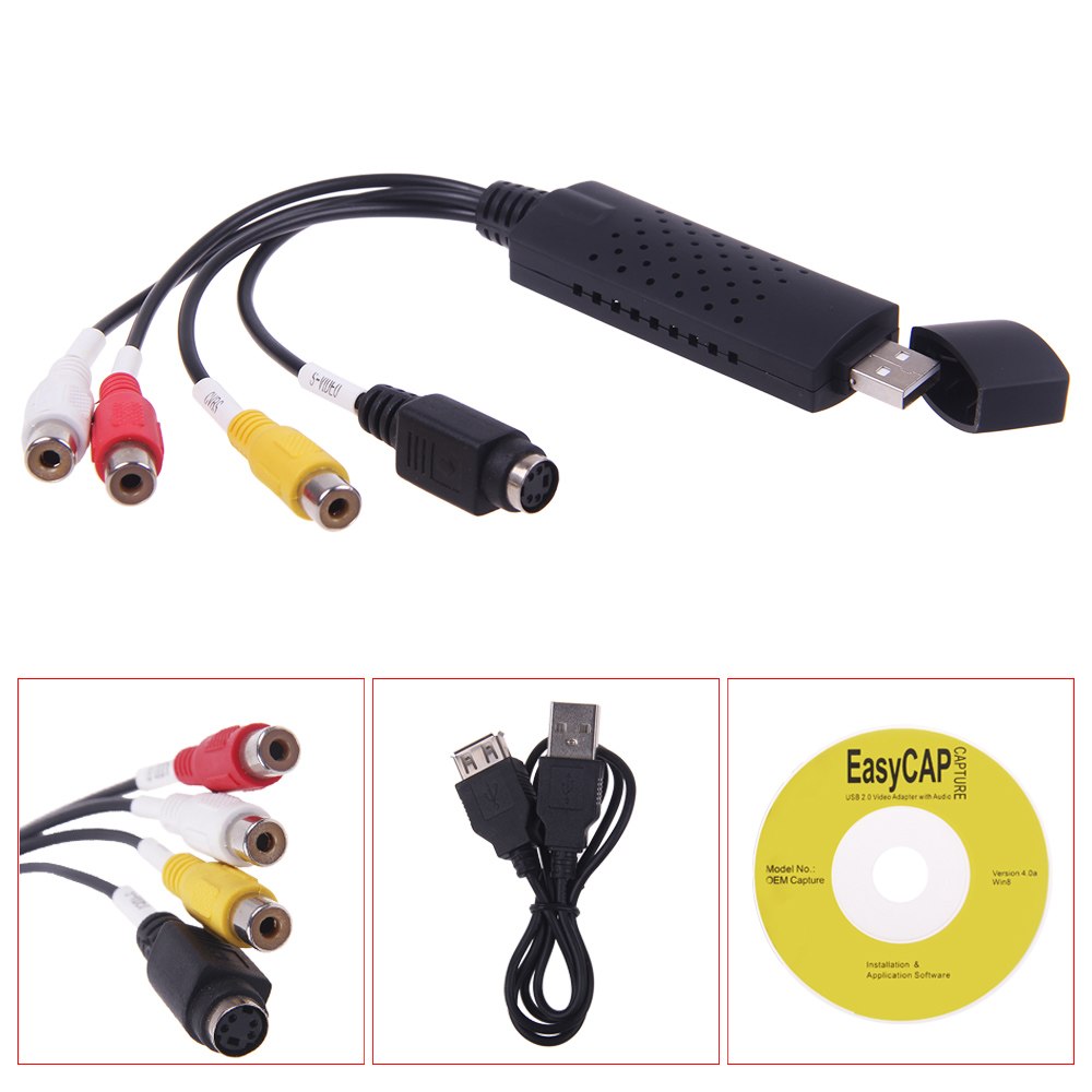 USB 2.0 to 3 RCA Audio S Video TV DVD VHS RW Converter Adapter Cable