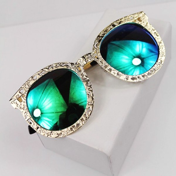 Hollow Metal Round Vintage Women Mirrored Lens Sunglasses Glasses