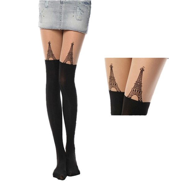 Sexy Black Cute Cat Tattoo Socks Sheer Pantyhose Mock Stockings Tights