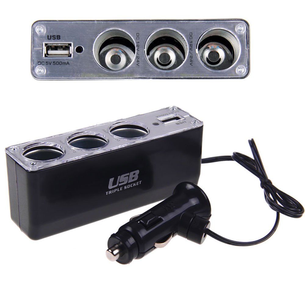 CAR CIGARETTE LIGHTER POWER SOCKET EXTENSION ADAPTER CORD CABLE 3 PLUG PLUS USB eBay