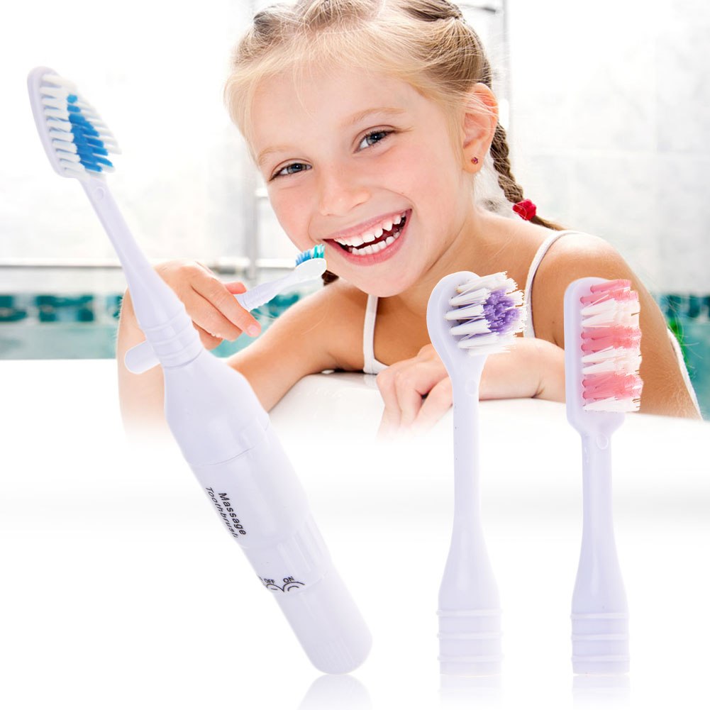 With 3 Toothbrush Heads Vibration Massage Massager Battery Electric