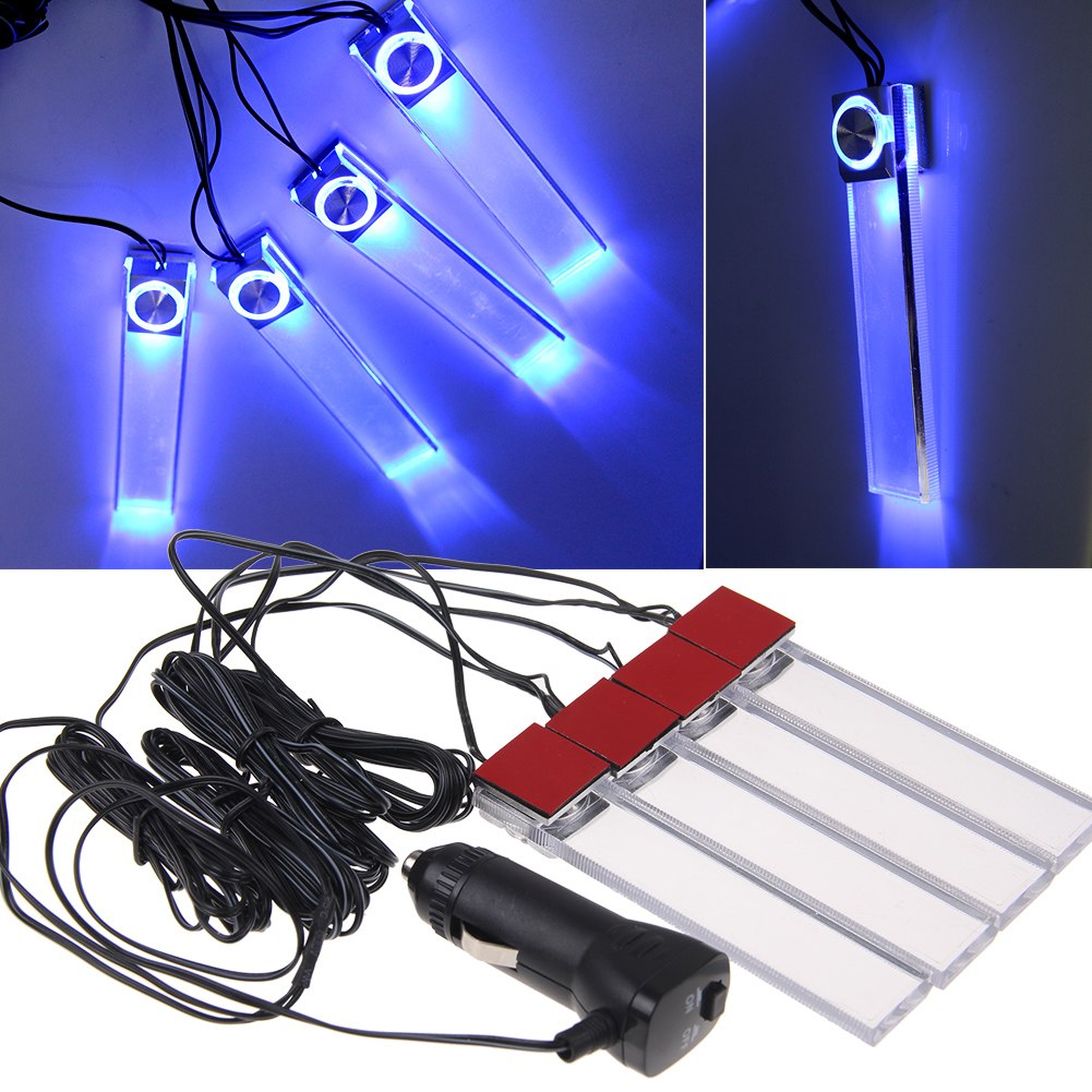 4pcs LED Car Interior Under Dash Decorative Floor Light Blue Cigarette Lamp