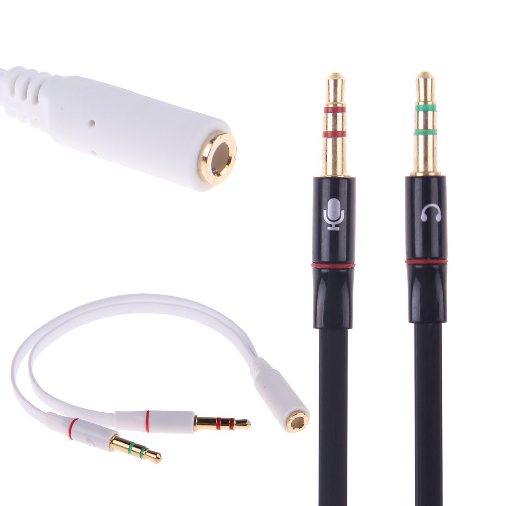 3.5mm Female to Headset Male Mic Microphone Audio Splitter Cable