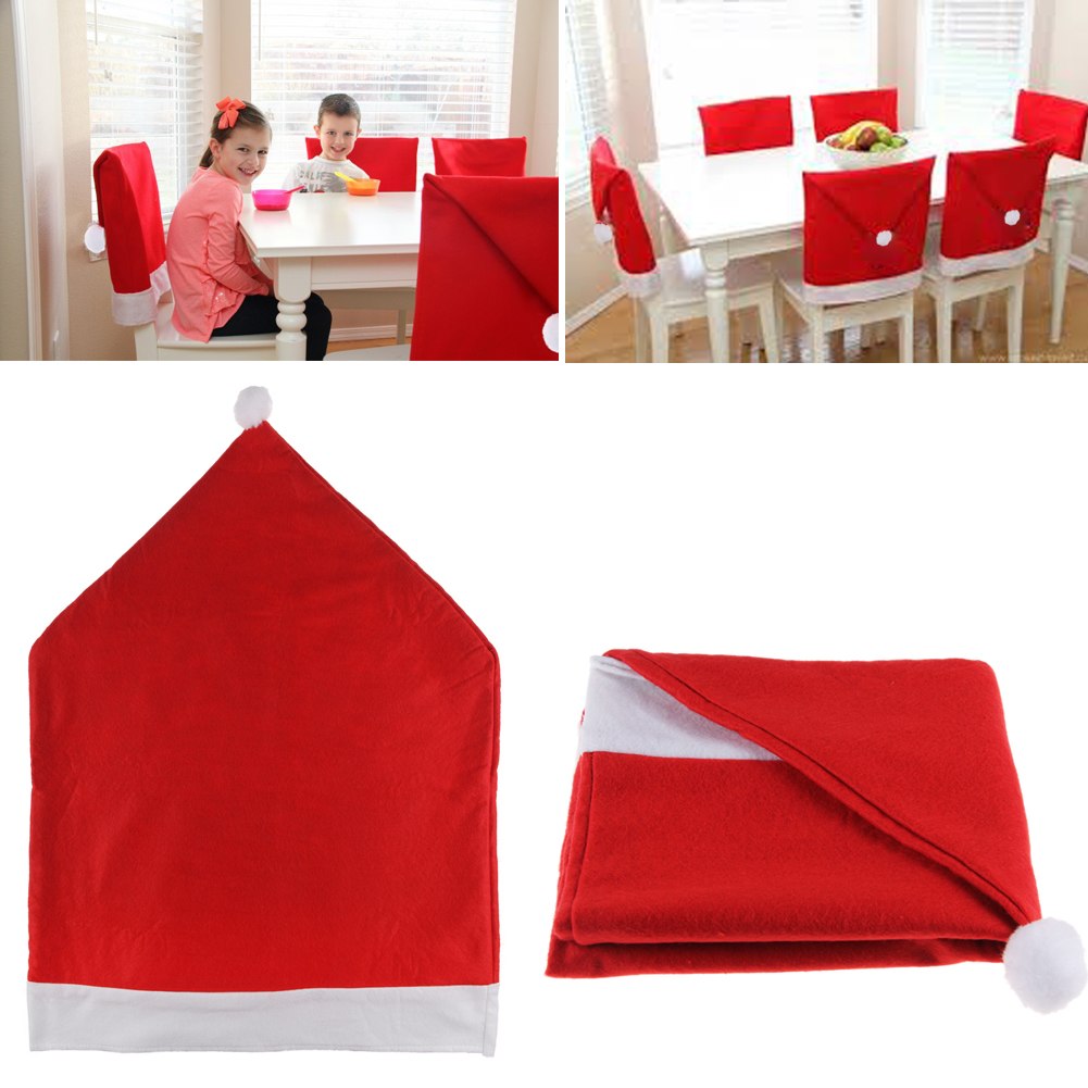 Santa Clause Red Hat Chair Back Covers Christmas Dinner