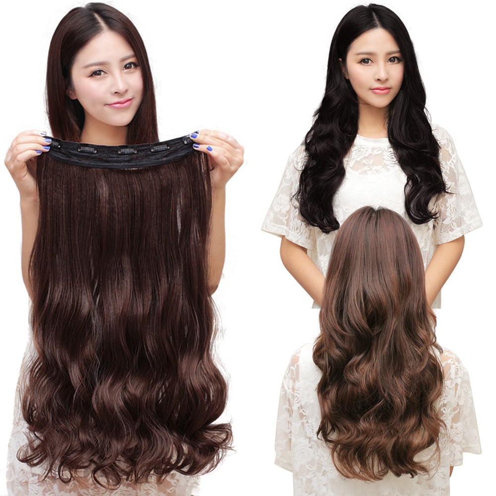 Fashion Lady Long Hair Wig Hair Extensions straight & curly with 5