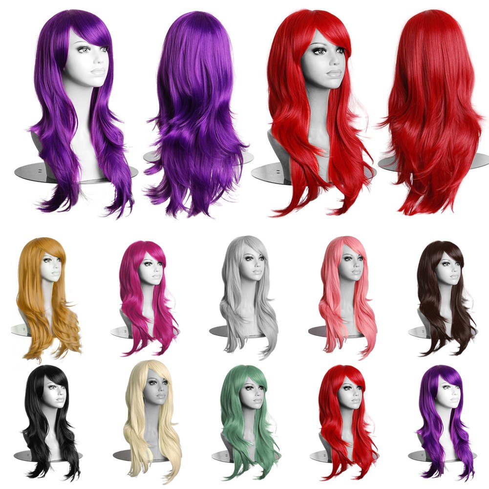 Women Lady Long Hair Wig Curly Wavy Synthetic Anime Cosplay Party Full Wigs 70cm eBay