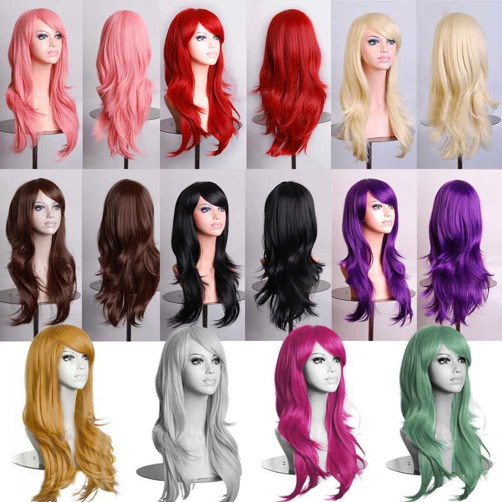 Womens Long Full Wigs Straight Curly Wavy Hair Synthetic Anime Cosplay Wig  eBay