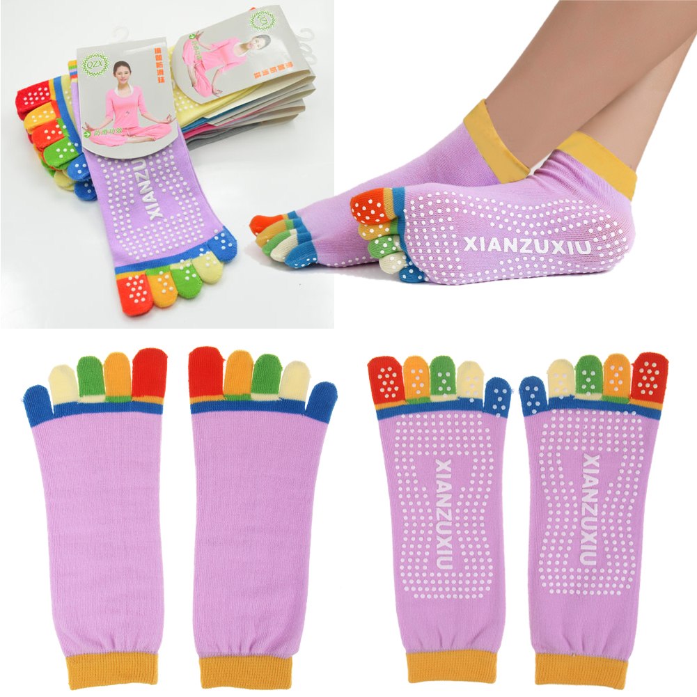 Unsex Sport Five Toe Rubber Sole Non Slip Massage Pilates Ankle Grip