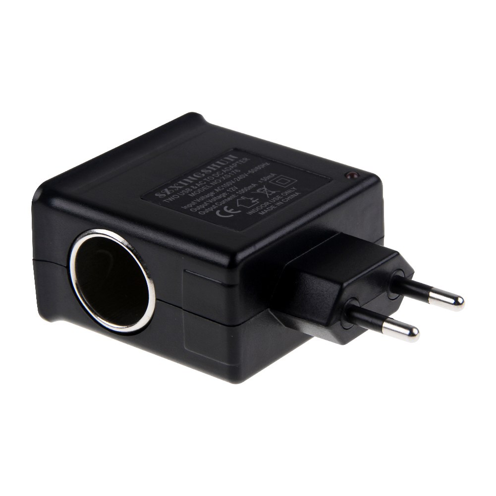 EU Wall AC Adapter to DC Car Charger Cigarette Lighter Socket Converter