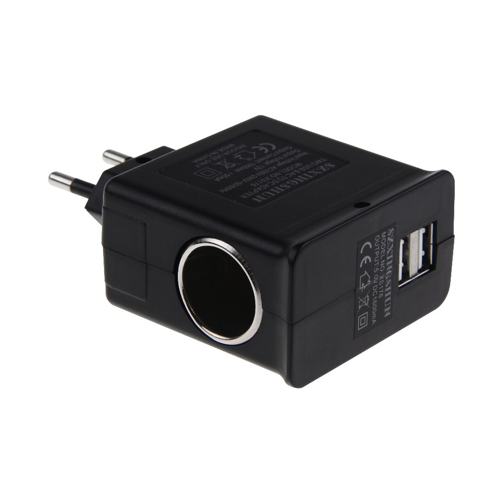 US/EU Wall AC Adapter to DC Car Charger Cigarette Lighter