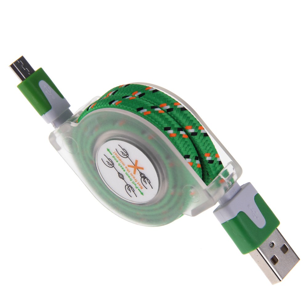 Braided Micro USB A to USB 2.0 B Male Retractable Data Sync Charger