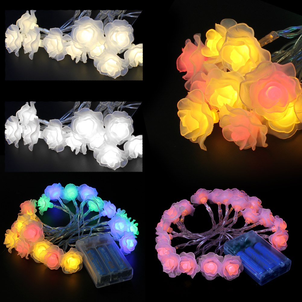 20 Rose Flower LED Battery Operated Fairy String Lights Wedding Garden Party eBay