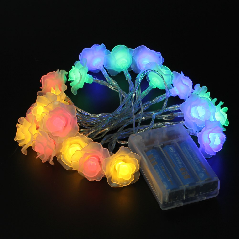 20 Rose Flower LED Battery Operated Fairy String Lights Wedding Garden Party eBay