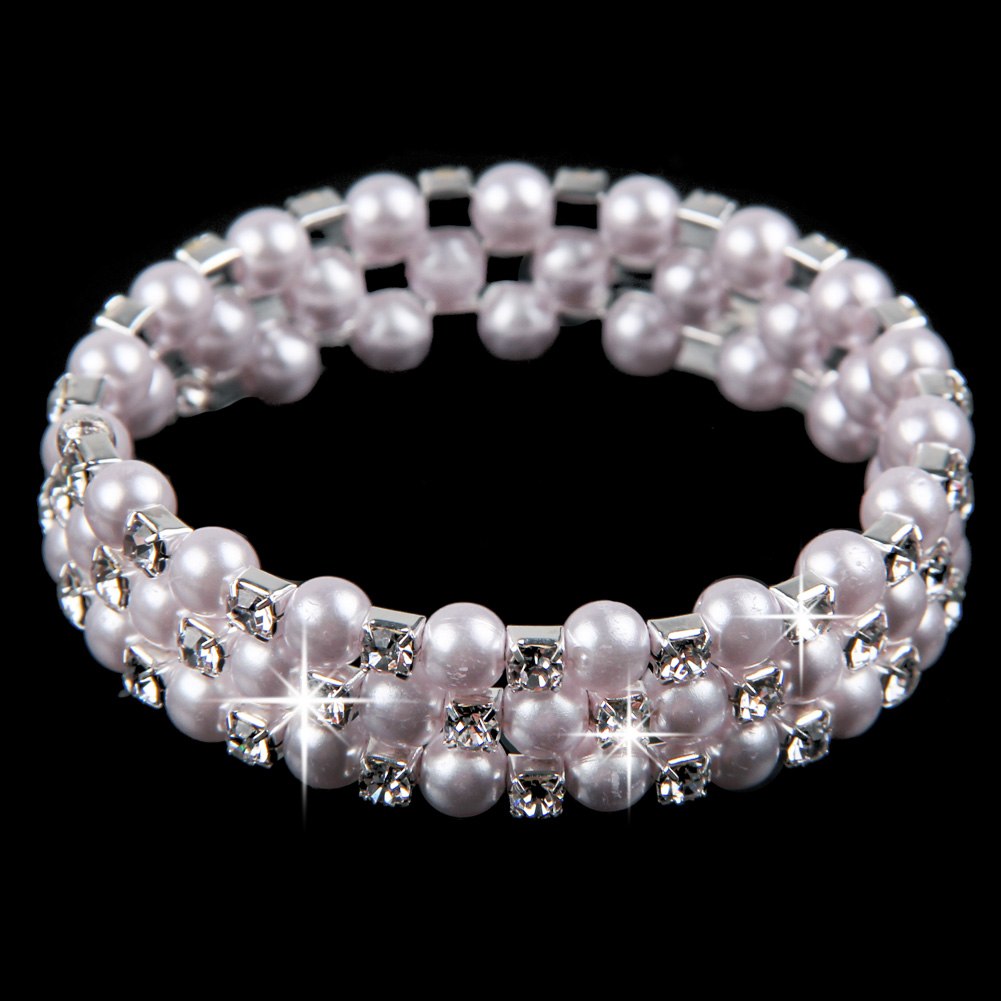 MutiRow Stretch Pearl Crystal Rhinestone Bangle Bridal Wedding Elastic