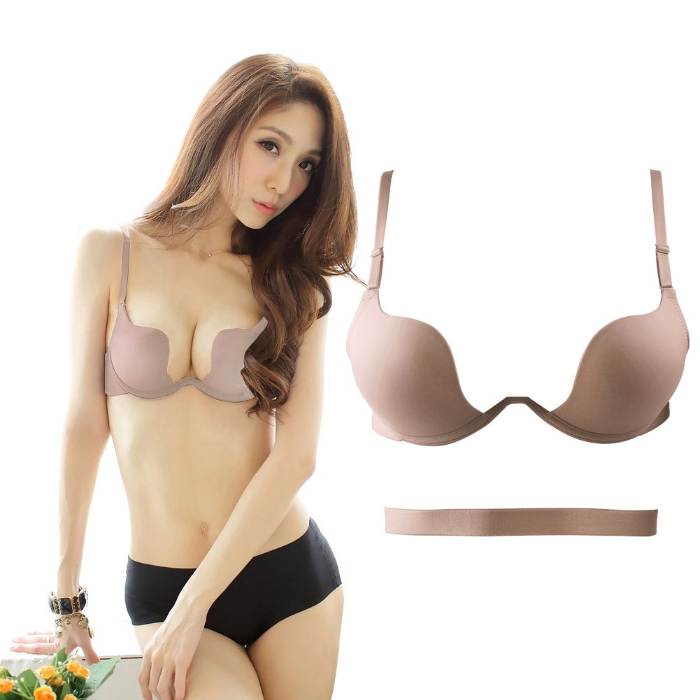 Sexy Women Deep U Low Cut Push Up Bra Invisible Backless ...
