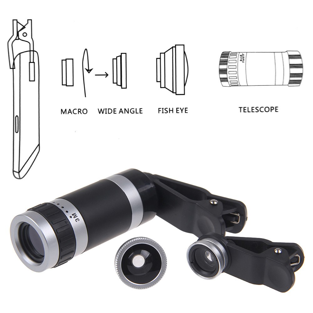 4in1 Fish Eye +Wide Angle +Macro +8x Telephoto Lens Camera for iPhone
