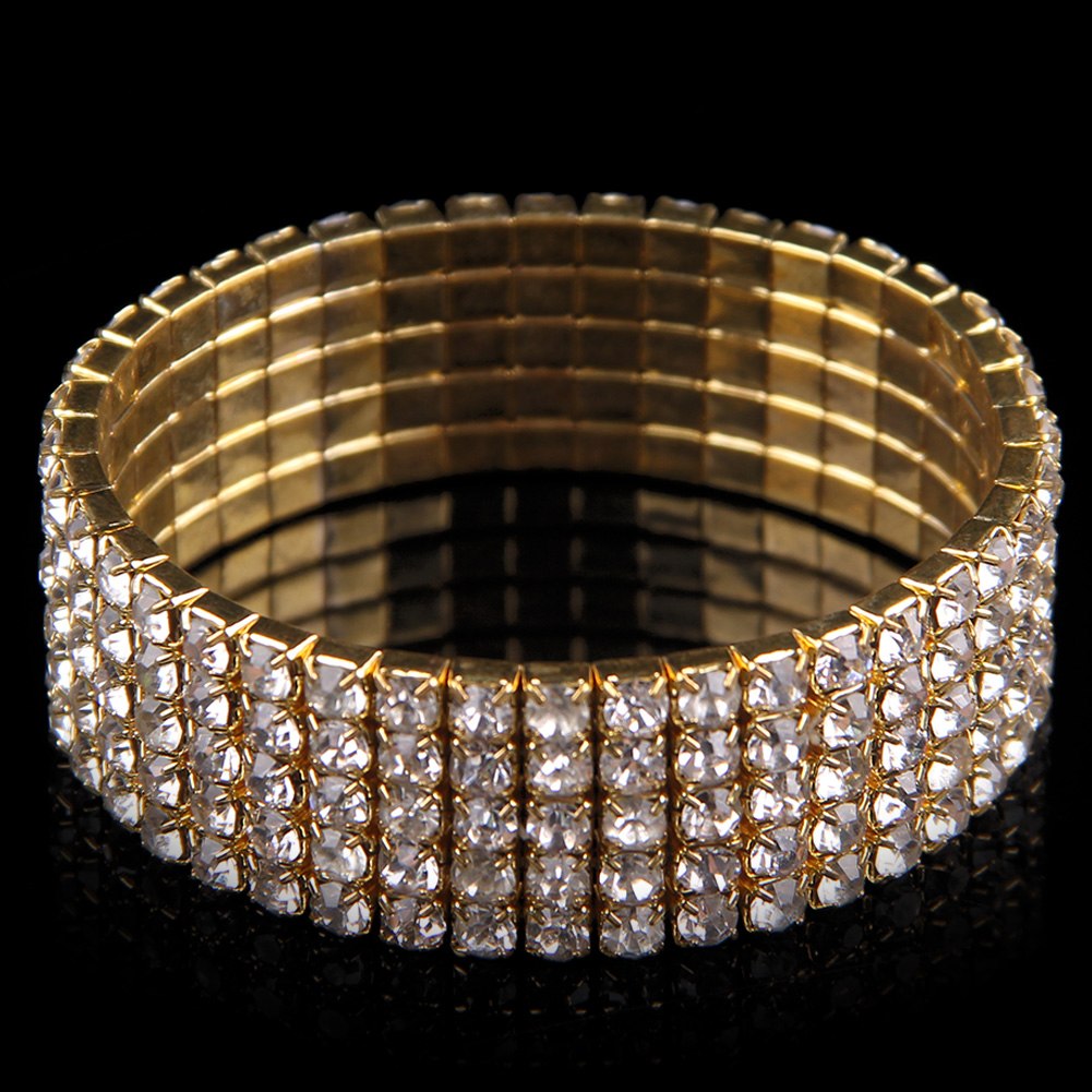 Gold/Silver Wedding Bridal Crystal Diamante Rhinestone Stretch Bracelet