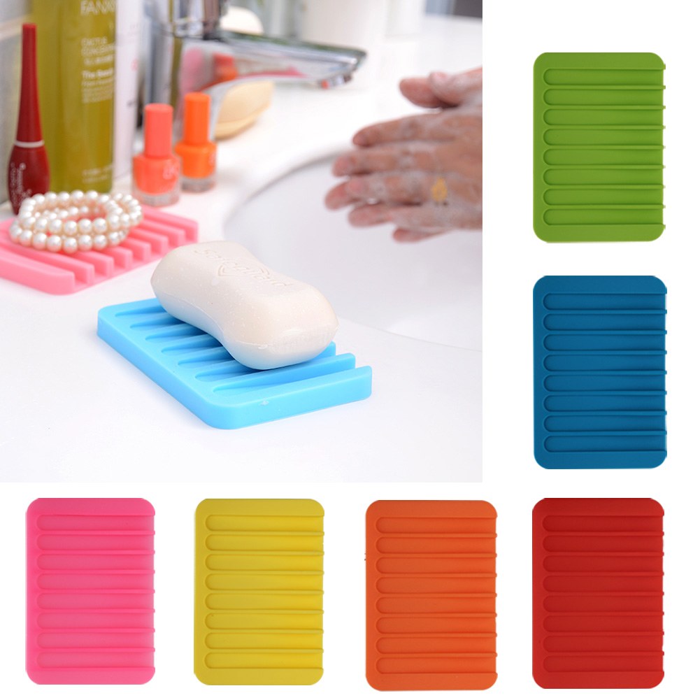 Flexible Silicone Soap Dish Plate Kitchen Bathroom Soap Holder Tray