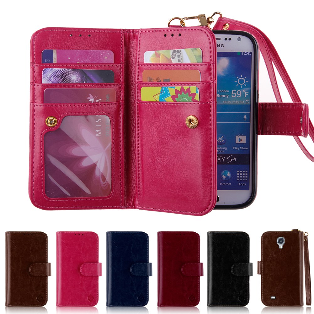 8 Card Slot Leather Wristlet Cash Clutch Wallet Case Flip Cover For
