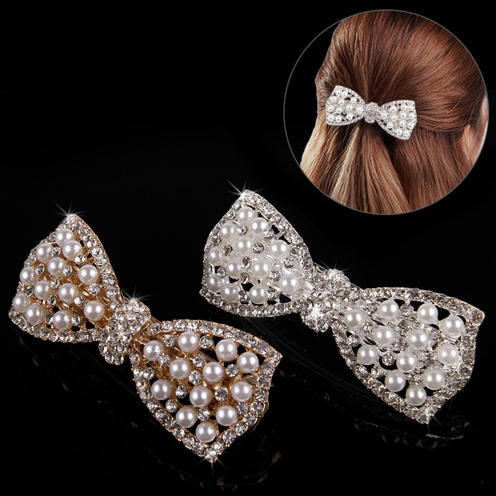 Fashion Crystal Rhinestone Bow Diamond Hair Barrette Clip Hairpin Women