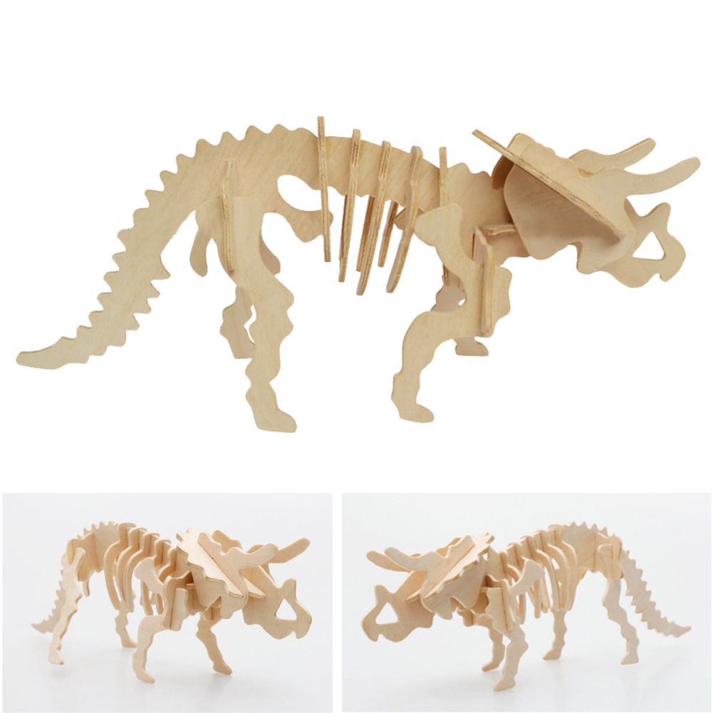 3D Wooden Puzzle Wood Craft Construction Kit Dinosaur Biplane Model Toy