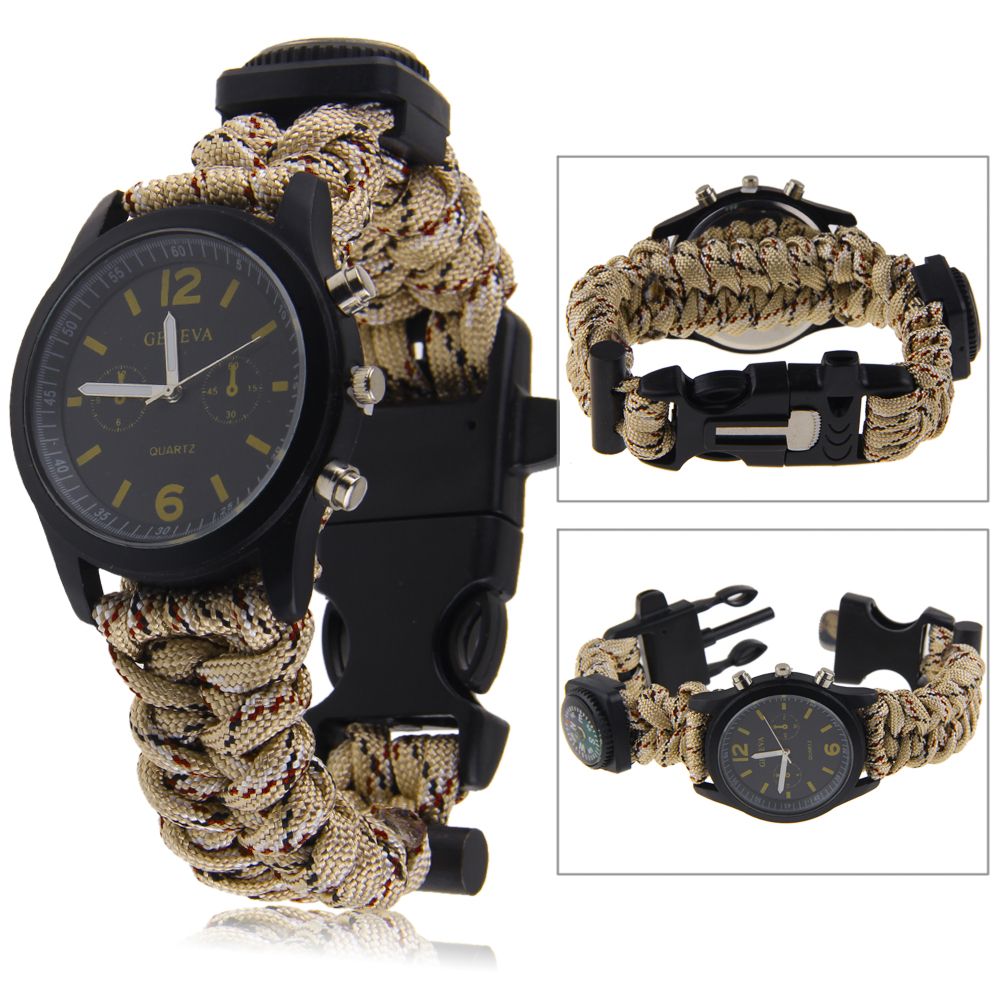 Survival Paracord Bracelet Compass Fire Starter Prepper Camping Watch