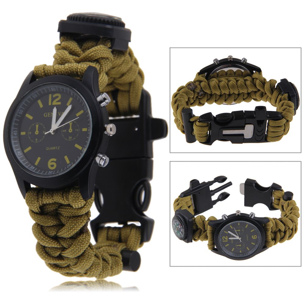 Survival Paracord Bracelet Compass Fire Starter Prepper Camping Watch Kits eBay