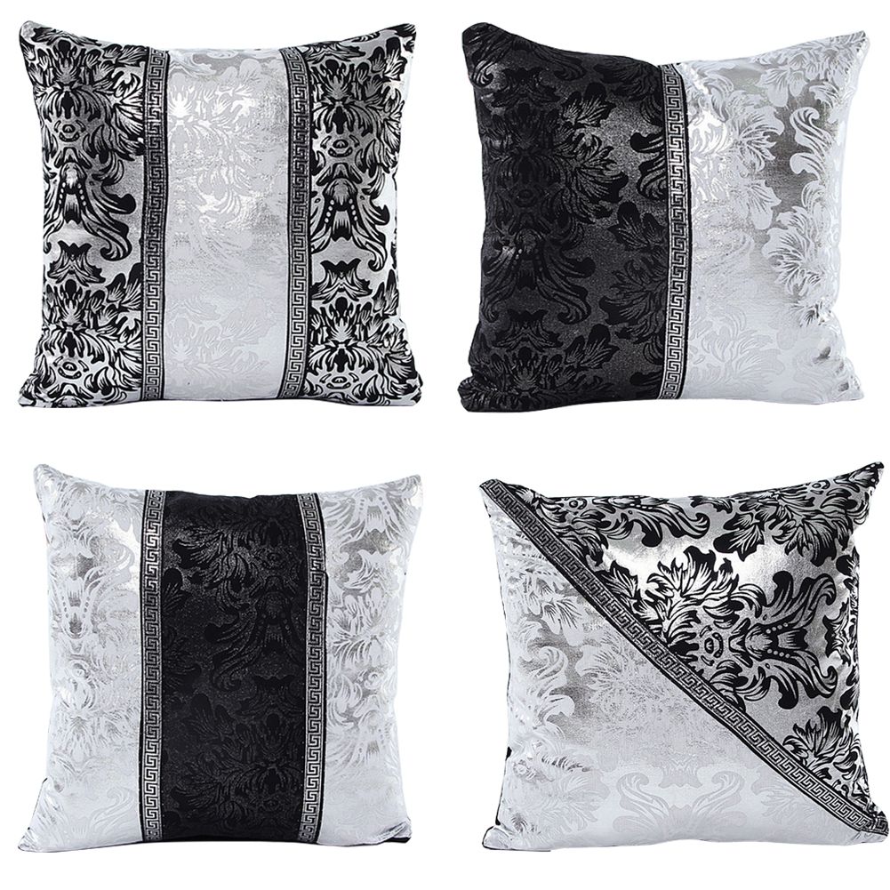 Retro Thick Black White Splice Sequins Throw Pillow Case Cushion Cover