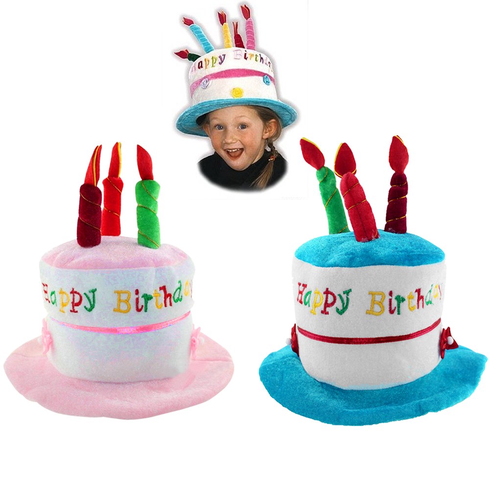 HAPPY BIRTHDAY NOVELTY PLUSH CAKE HATS WITH CANDLES PARTY HAT CAP Adult