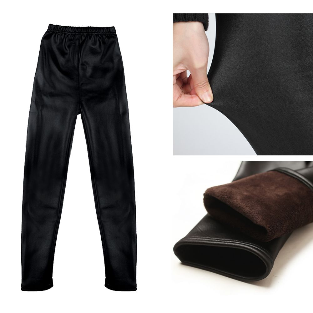 Women Fleece Lined Faux Leather Slim Leggings Skinny Stretchy Pants Winter Warm