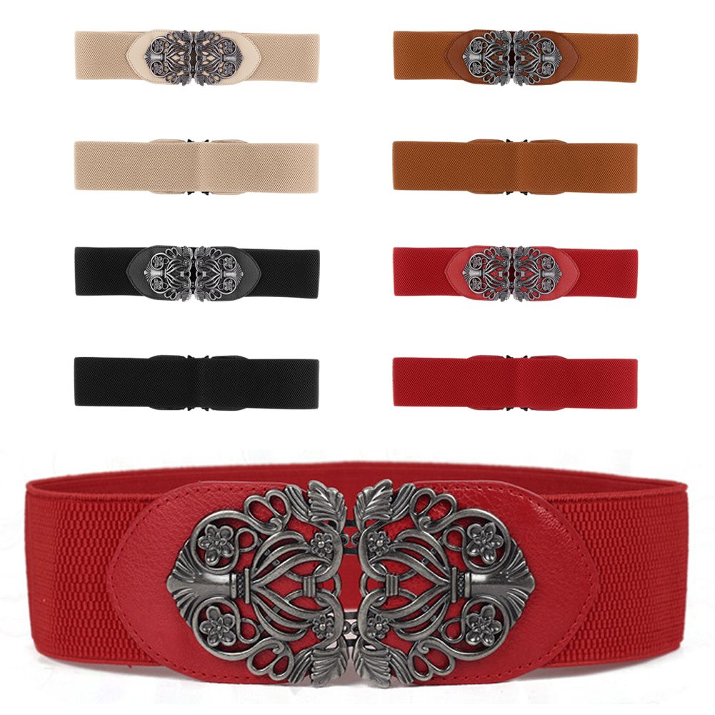 Fashion Women Leather Belts Wide Dress Belts Elastic Stretch Buckle Waist Belt | eBay