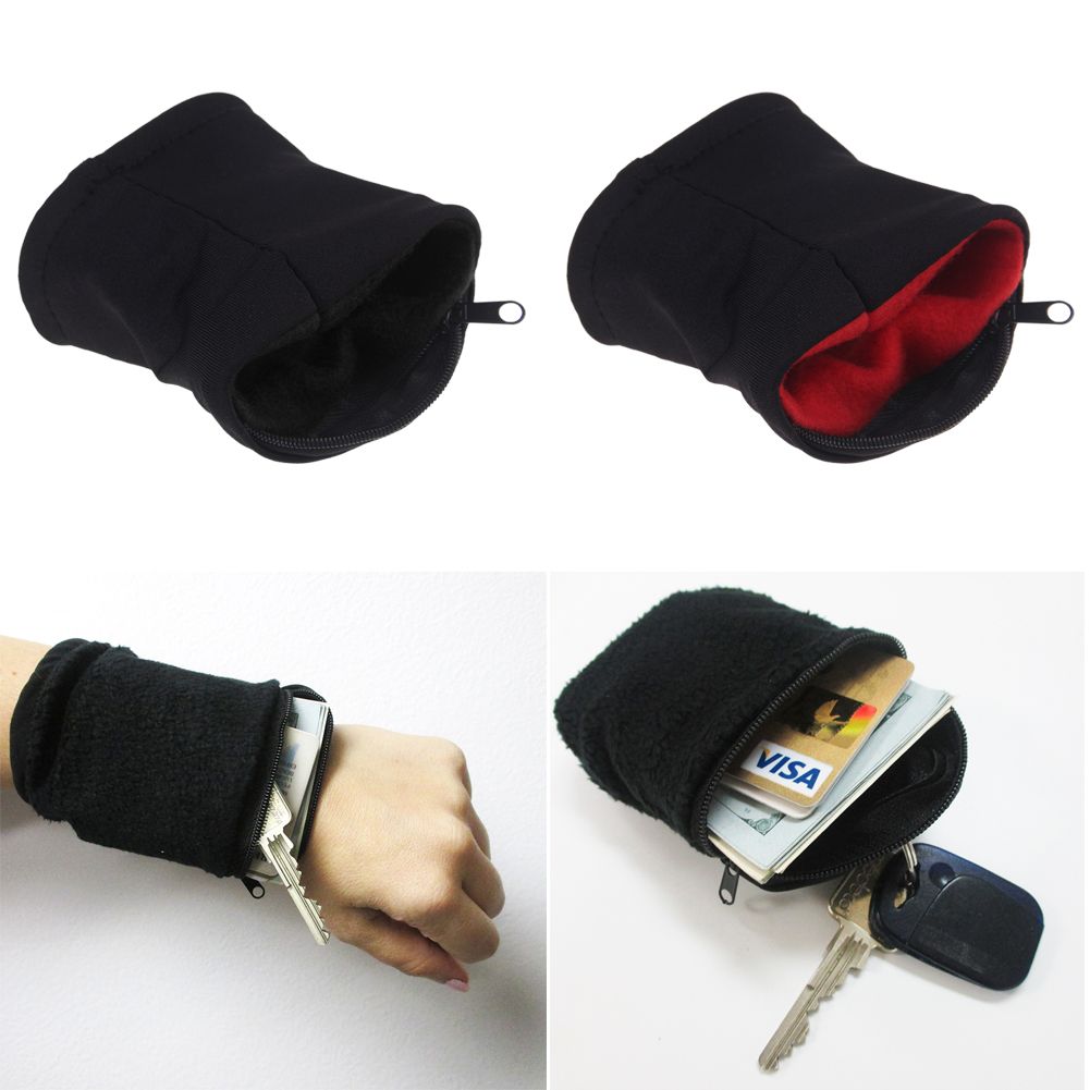 Wrist Wallet Pouch Band Fleece Zipper Running Travel Gym Cycling Safe Sport